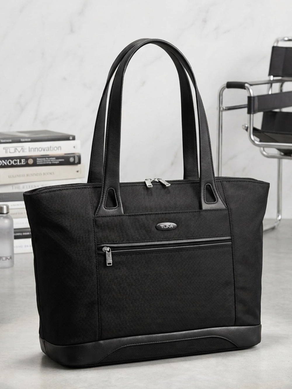 Tumi Black Nylon Computer Tote Shoulder Bag with Front Zip‎ Pocket